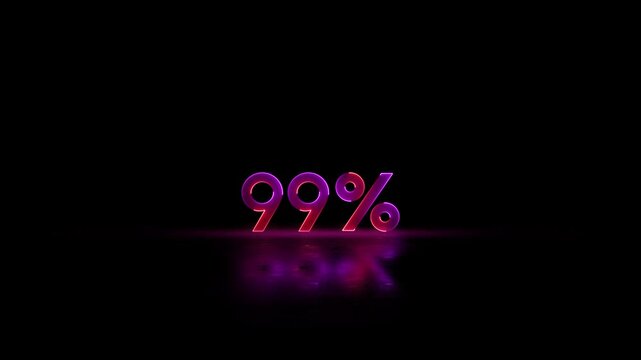 Neon glowing 99 percent text video animation. looping &ldquo;99%&rdquo; neon sign animation. 99% Percentage Text Animation with Futuristic Digital Design and Modern Motion. Level 99 text animation.