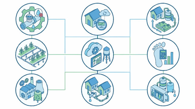 Smart Grid Technology Concept Illustrating Energy Distribution and Consumption with Eco-Friendly Solutions.
