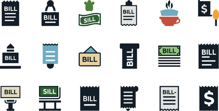 Bill Payment Icon Set Vector Illustration With Invoice Receipt Money And Financial Document Elements For App Design