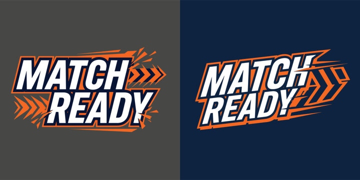 Match ready football sports typography logotype with arrows and sharp elements, game preparation design, sports competition.