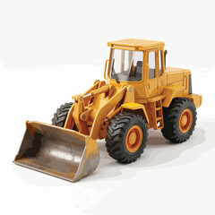 Fototapeta premium Yellow wheel loader with front bucket on white background.