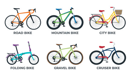 Obraz premium Bicycle Types Flat Vector Icon Set
