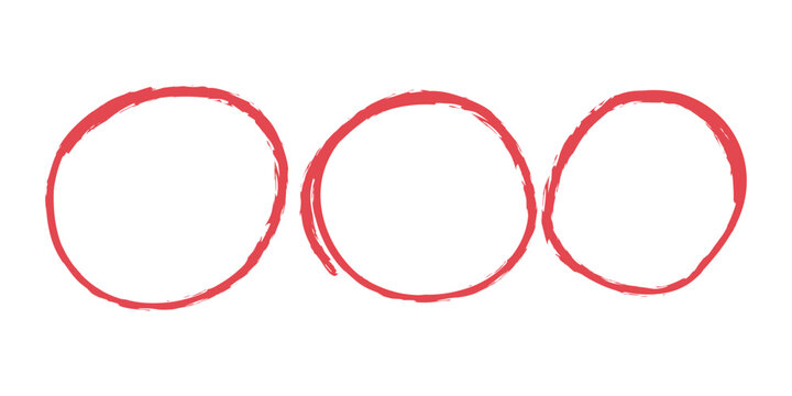 Drawn pen line oval set. Hand drawn marker stroke style doodle oval frame. Scribble round frame for text highlight. Vector illustration set.
