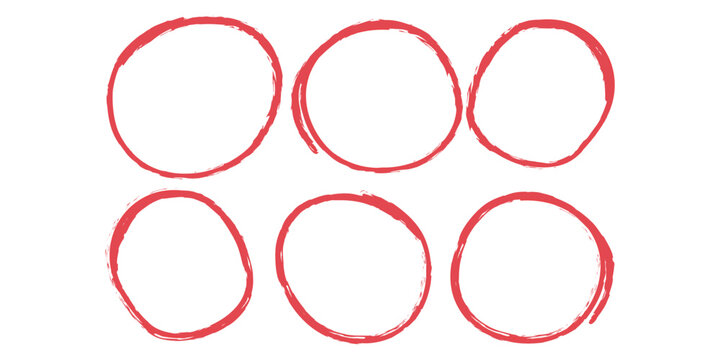 Drawn pen line oval set. Hand drawn marker stroke style doodle oval frame. Scribble round frame for text highlight. Vector illustration set.