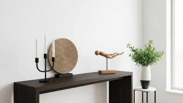 Modern console table with decorative items