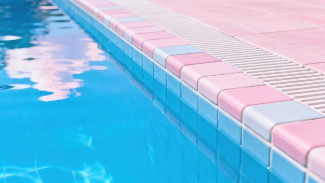 Colorful tiled pool edge with water