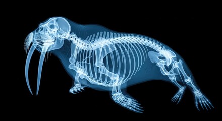Fototapeta premium Blue Xray Walrus Skeleton Displayed on Black Background