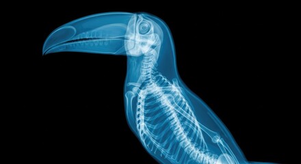 Fototapeta premium Blue Xray Toucan Skeleton Displayed on Black Background