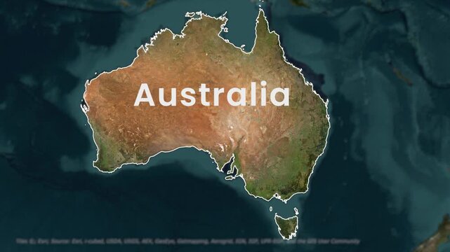 Australia country border Australia map zoom, country border animation, satellite terrain background, geographic location loop, continent topographic view, oceanic country outline, infographic motion