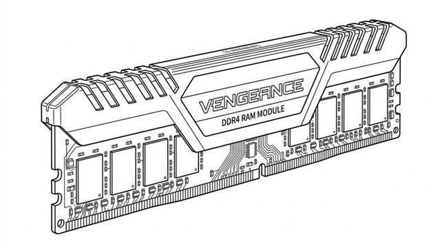 Computer RAM Module Line Art Illustration.