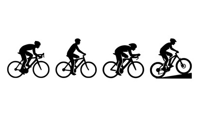 Naklejka premium Minimal cyclist logo vector icon design with man riding bicycle silhouette in dynamic motion on white background