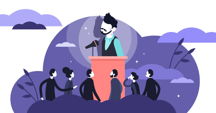 Stage fright illustration, transparent background. Stress behavior in flat tiny persons concept. Scene with afraid of stage situation.