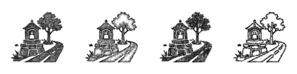 Fototapeta premium Sketch roadside shrine icon design set