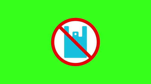 Animated No Plastic Bag Sign Icon on Green Screen Background
