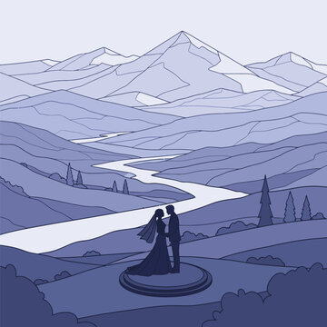 Loving couple standing on platform together.