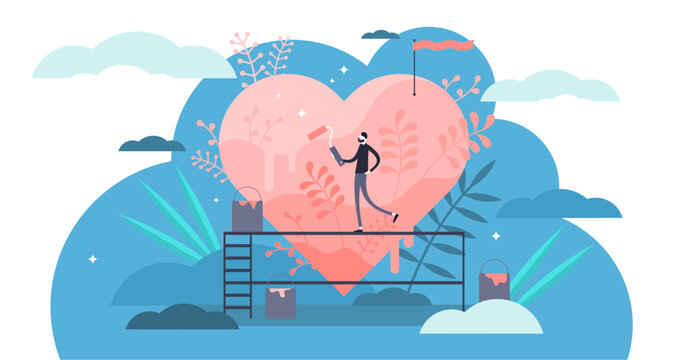 Passion illustration, transparent background. Flat tiny hobby love feeling persons concept. Obsessive enthusiasm engagement emotions with recreation activity.