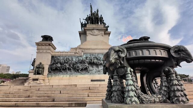 Eternal Flame Brazier and Independence Monument Wide Shot, S&atilde;o Paulo
