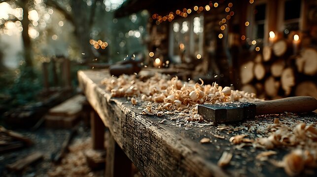 Traditional wood chisels on craftsmen workbench images illustration