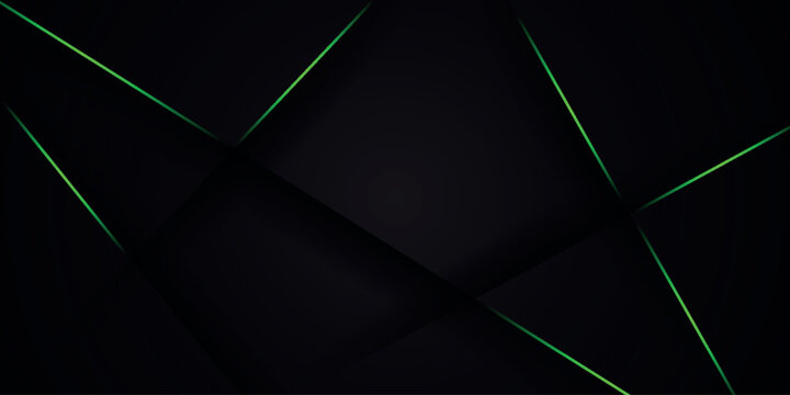 Dark abstract background with modern neon green light lines and shadow stroke effect. 3D techno concept with futuristic cutout pattern. Vector VOL. 3