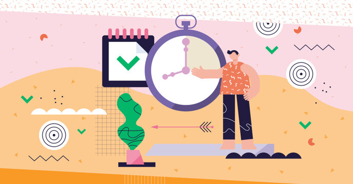 Discipline modern abstract concept illustration, transparent background. Personal self control system. Target and deadline clock symbolic success lifestyle.