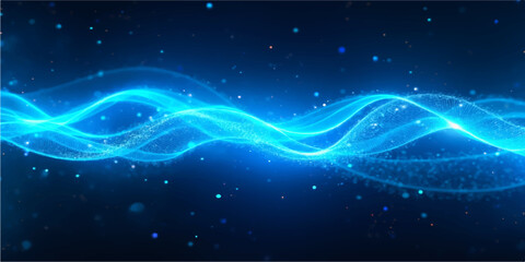 An abstract blue galaxy background features glowing stars and futuristic light energy swirling through a dark space nebula wallpaper illustration © Alpha Designs