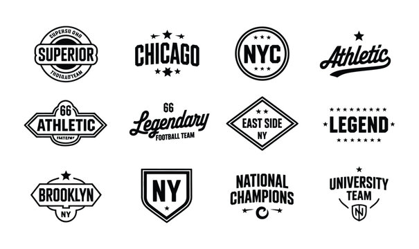 Vintage collegiate sports badges set vector for athletic t-shirt design and varsity apparel logo