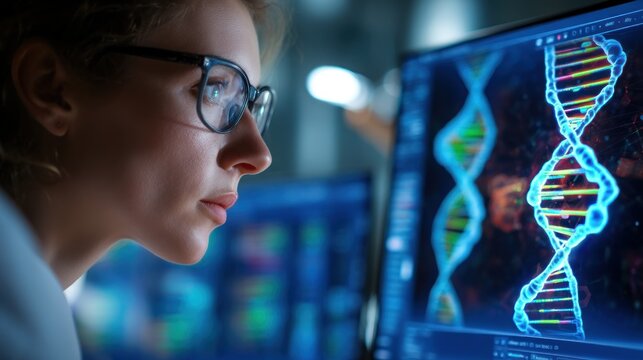 Scientist studies dna sequence