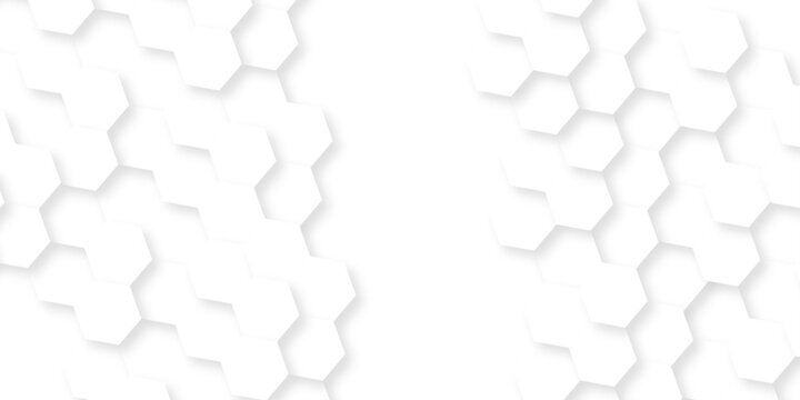 White paper grid presentation hexagon mosaic wall decoration tiles. minimal tech bee website science element grid overlay white hexagon futuristic technology honeycomb texture background.