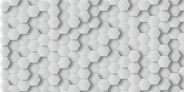 Grey hexagon with shadow like honeycomb seamless geometric polygonal repeatable pattern abstract monochrome element vector illustrator design in white background used as wallpaper, business card etc.