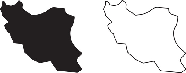 Iran country map outline and filled black shapes side by side © Suplab_Designer
