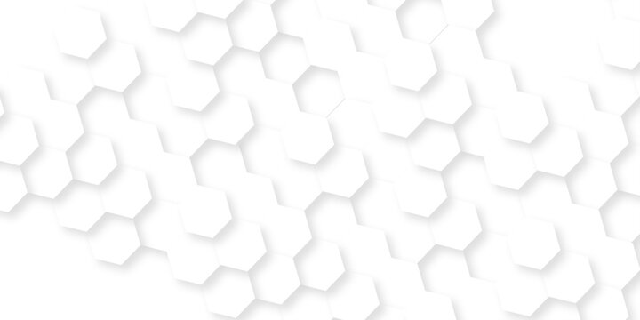 White hexagon grid presentation surface mosaic and tiles minimal tech bee website science element grid overlay white hexagon futuristic technology geometric texture background.