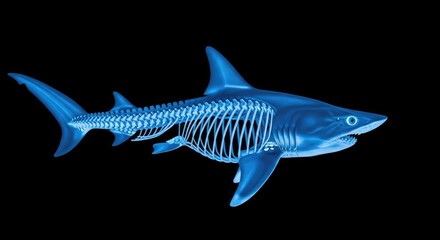 Fototapeta premium Blue Shark Anatomy Model Showing Skeleton on Black Background