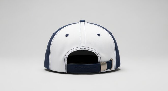White and navy blue snapback baseball cap with curved brim