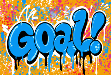 Blue graffiti GOAL text with paint drip and splash background, urban street art vector for sports poster, wall print and sticker © Gusti