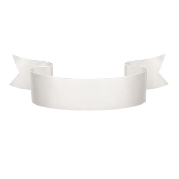 Elegant blank white satin ribbon banner with curved edges and fishtail ends for festive awards or wedding decor isolated on transparent background