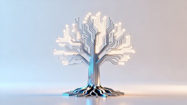 Tree with glowing circuit branches