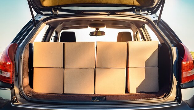 car trunk packed with boxes