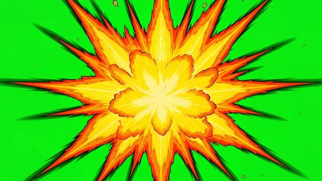 Cartoon Fire Flames Erupting with Dynamic Flickering Green Screen Animation Explosive VFX Asset