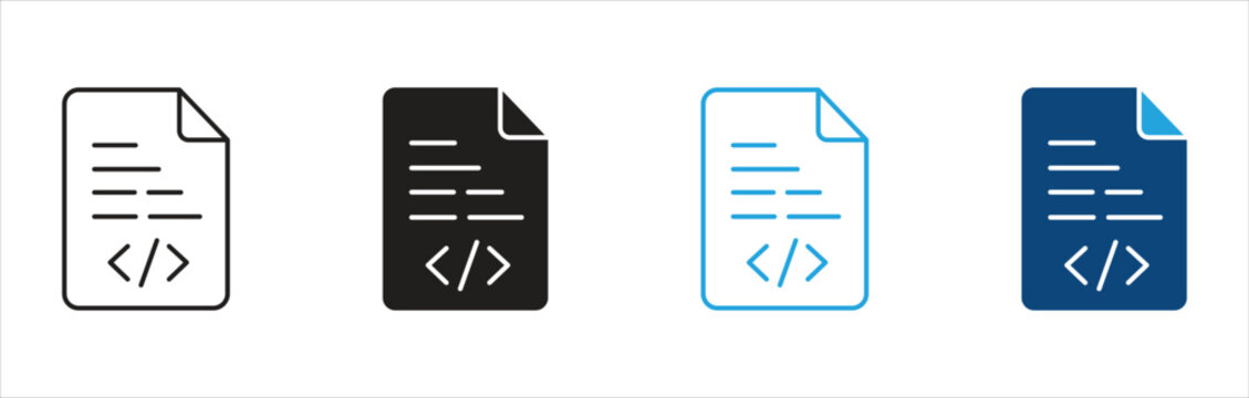 Coding Document Icon Collection. Programming File and Source Code Icons Set. Developer Document Symbols, vector illustration.