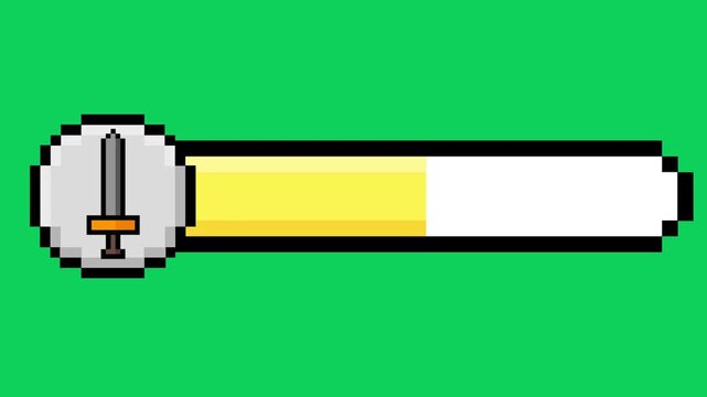 Vibrant pixel art sword status bar for game interface concept, depicting health or power level in a classic retro style design for user experience