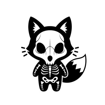 Black and white cartoon fox skeleton.