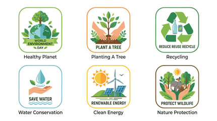 Fototapeta premium World Environment Day Flat Vector Eco Icon Set