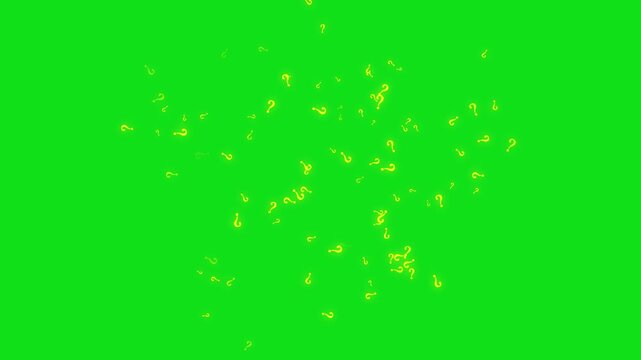 Neon yollow question mark animation featuring glowing floating symbols, abstract cyberspace effects and seamless on green background motion graphics in cinematic 4K quality