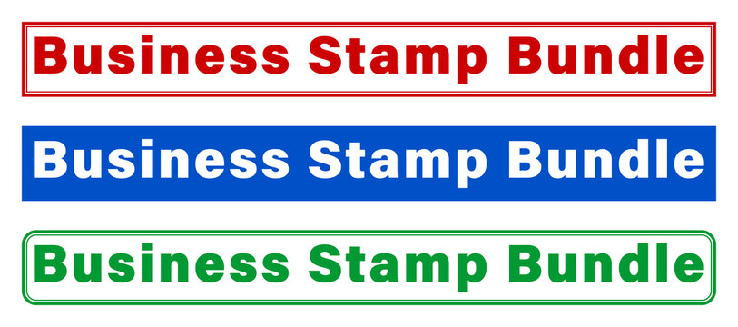 Three colorful business stamp bundle labels with different colored borders