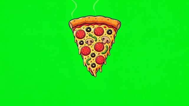Cartoon Pizza Slice Bouncing with Wiggling Cheese Green Screen Animation Food Menu Asset