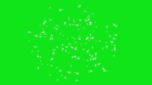 White glowing question mark animation on green background, doodle sketch confusion symbol with seamless floating motion graphics for mystery and storytelling video projects in 4K