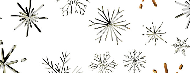 Obraz premium Abstract winter snowflake pattern with metallic texture on white background