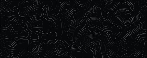 Fototapeta premium Topographic map contour lines pattern with thin grey strokes on a solid black background representing geographical elevation data in a minimalist style 1