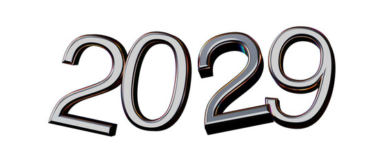 2029 in chrome style, futuristic design. Isolated on white, perfect for new year greetings and conce © vegefox.com