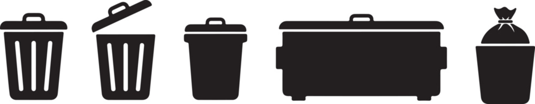 Garbage Dumpster Icon Set Waste Disposal Trash Container Recycling Silhouette Vector Illustration Collection
